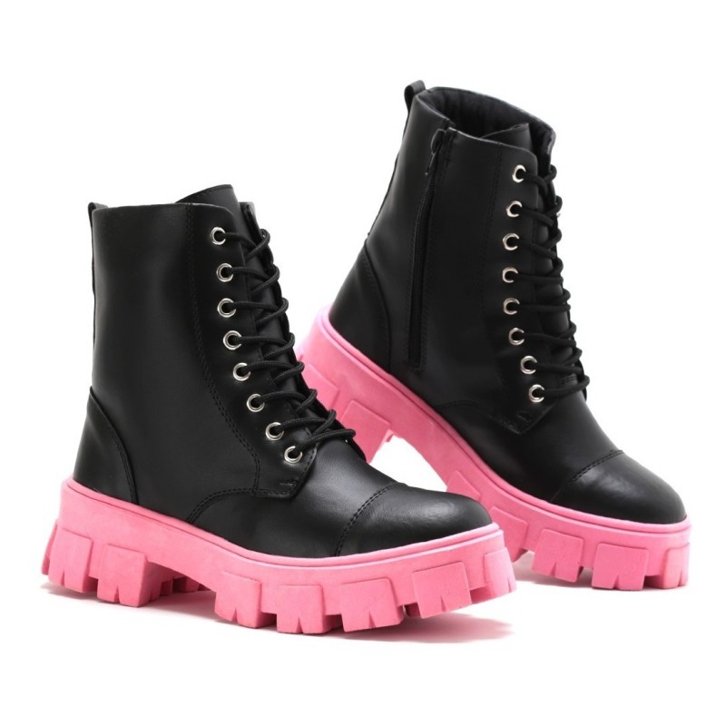 Bota Botinha Coturno Feminina Sola Tratorada Colorida Ziper