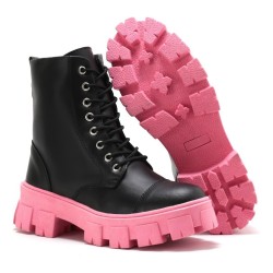 Bota Botinha Coturno Feminina Sola Tratorada Colorida Ziper