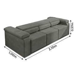 Sofá Retrátil Desmontável Suede 2,10m 3 Lugares Fox Cinza